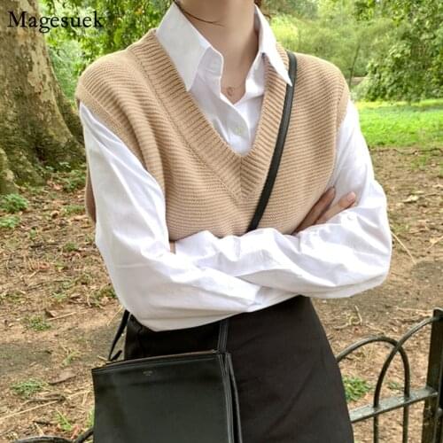 Spring Autumn Loose Sweater Vest Women Knitted Vest V-Neck Pullover Joker Knitted Vest Dames Winter Outerwear Plus Size 10974