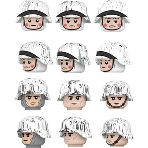 WW2 German Winter Soldiers Helmet Building Blocks Army Military Snow Soldier Hats Printed Accessories Bricks Toy Children C183