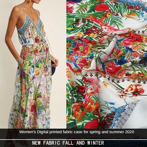 20 spring and summer new dress printed fabrics Europe and the United States colorful bright plant flower womens clothing