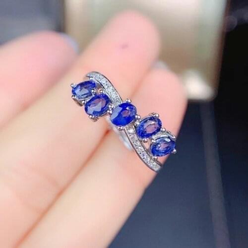 Natural Sapphire Woman Rings Change Blue Mysterious 925 Silver Adjustable Size
