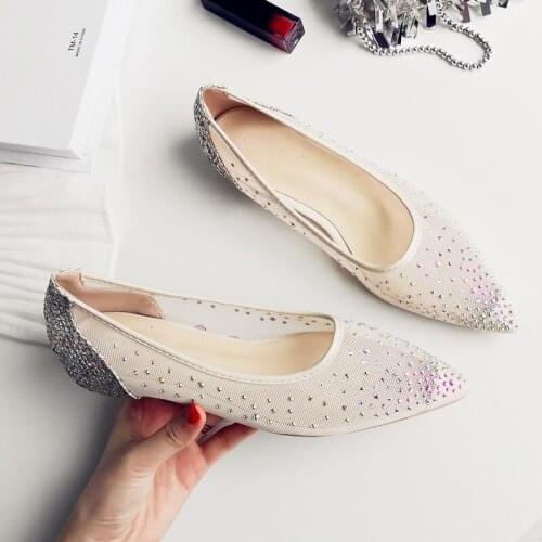 Rhinestone Mesh Shoes Women 2021 New Pointed Increase Fairy Style Pumps Female Large Sze 34-43