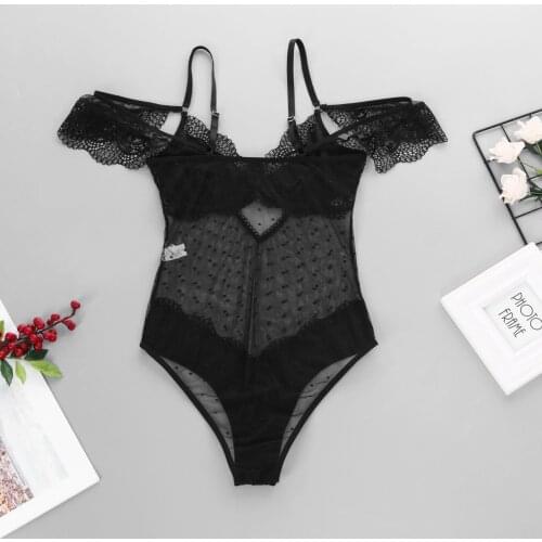 S-L New Women Lace Lingerie Hollow Out Underwear Teddy Bodysuit Sleepwear Embroidery Perspective Mesh Jumpsuit эротическое бельё
