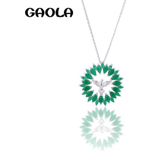 GAOLA Women 2017 New Crystal Eagle Necklace Pendant Statement Jewelry Long Round CZ Necklace GLD1149