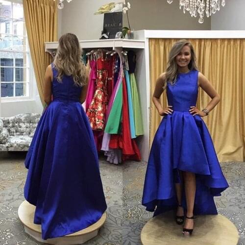 Royal Blue Hi-Lo Prom Dresses Short Jewel Neck Pleat Elegant Formal Evening Gowns Plus Size Holiday Costomize Party Dresses