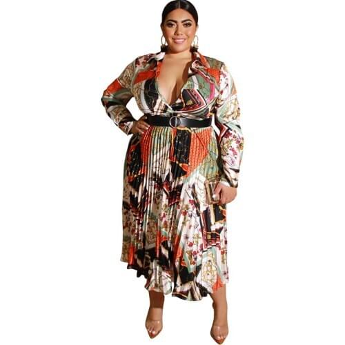XL-5XL Plus Size African Clothes Women Autumn Winter Maxi Dress Vintage Belt Print Long Sleeve Boubou Africain Femme Vestidos