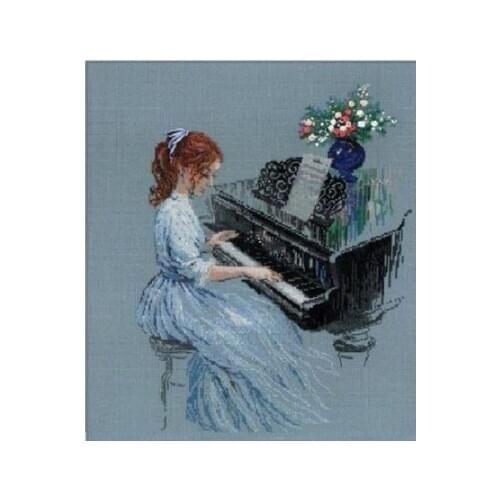 Gold Collection Beautiful Counted Cross Stitch Kit Adagio Pianist Girl play with Piano