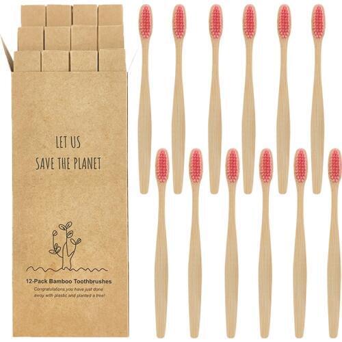 12pcs Natural Biodegradable Plastic-Free Eco friendly Bamboo toothbrush mixed color Soft Bristle Tooth Teeth adults oral care