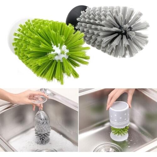 1PC Suction Cup Base Cup Brush Glass Bottle Cleaning Brush Kitchen Rotating Water Cup Tea Cup Brush Cleaning Tool XB 079
