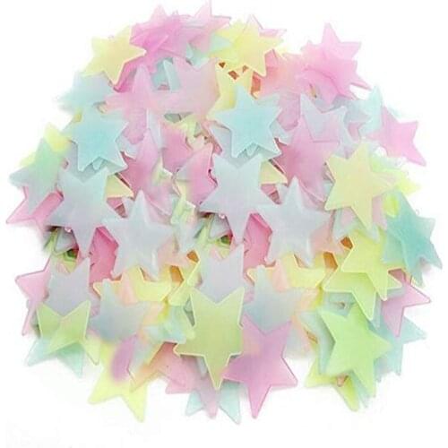 100Pcs Glow in The Dark Pentagram Luminous Toys Star and Moon Kids Bedroom Storage Rooms Baby Fluorescent Adhesive Stickers