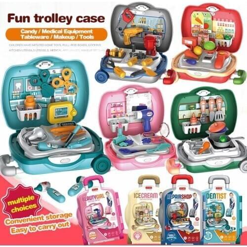 20PCS Children Pretend Play Kitchen Toys Set Trolley Case Medical Kit Doctor Cashier Role Play Classic Toys for Children Gifts