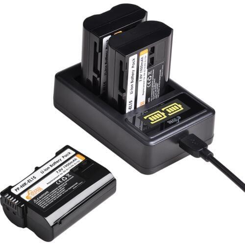 3pcs 1900mAh EN-EL15 EN EL15 EL15A Camera Battery + LED USB Charger for Nikon D500 D600 D610 D750 D7000 D800 D850 D810