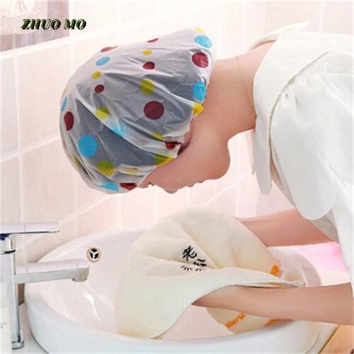 5pcs Shower Cap Thicken Elastic Bath Hat Bathing Cap for Women Hair Salon Dot Waterproof Bathroom Products Bathroom Accessories