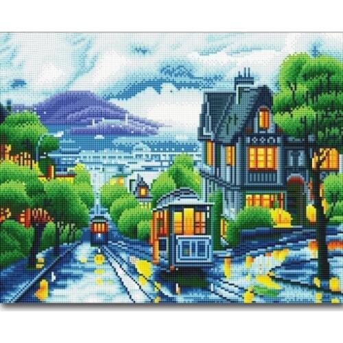 5D DIY Full Round Diamond Painting Landscape Wall Decor Diamond Embroidery Sale Night Light City Diamond Mosaic