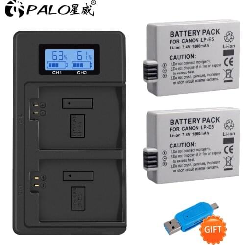 PALO LP-E5 LPE5 LP E5 Li-ion Camera Battery 7.4V 1800mAh High Capacity Batteries Canon EOS Rebel T1i Rebel XSi 1000D 500D 450D