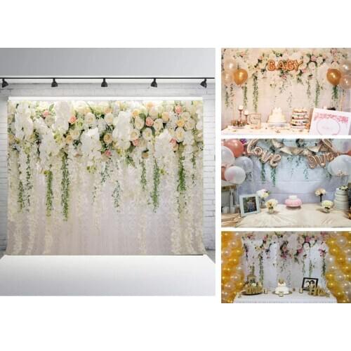 BEIPOTO Wedding backdrop for photo studio White Flower Curtain Floral Birthday Party Background baby bridal shower dessert table