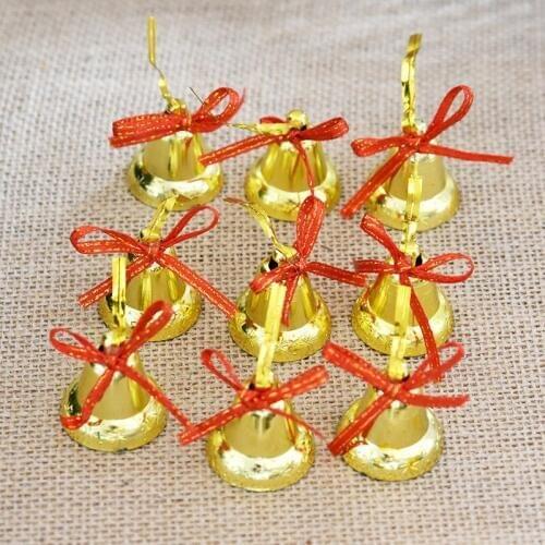Free Shipping 36pcs/lot Gold Bow Mini 3cm/4cm Christmas Jingle Bell Brand Decorative Ornaments with Christmas Letters