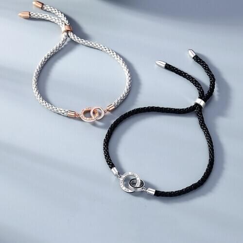 925 Sterling Silver Couple Bracelet Lover Handmade Thread Braided Rope Cord String Bracelets Fashion Ring Jewelry For Men Women