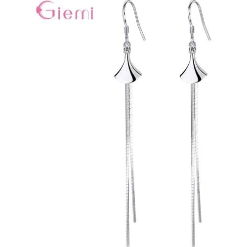 Long Chain Small Skirt Pattern Tassel Dangle Earring For Women Girls Wedding Party 925 Sterling Silver Drop Earring Fine Jewelry