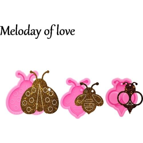 Glossy Bee Keychain Mold Silicone Resin Ladybug Mould DIY for Epoxy Making Jewelry Necklace Chocolate Polymer Clay DY0673