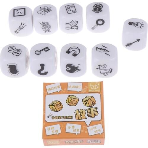 9pcs Dice telling story with bag story dice game family imagine magic toys