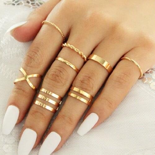 Fashion new jewelry metal retro personality cross smooth twist open joint ring 8-piece set ring