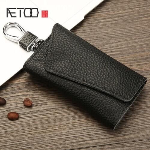 AETOO First layer leather key case, handmade leather coin purse, soft leather multi-function key case