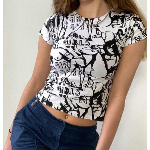 E-girl Aesthetic Crop Top Women Short Sleeve Slim Fit T-shirt Vintage Streetwear Gothic Harajuku Sweat Tee Top Summer Tshirt