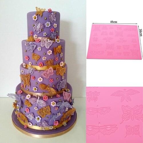 Butterfly Lace Fondant Mold Checkered Dot Bow Fondant Silicone Lace Mat Chocolate Cake Decoration Mould