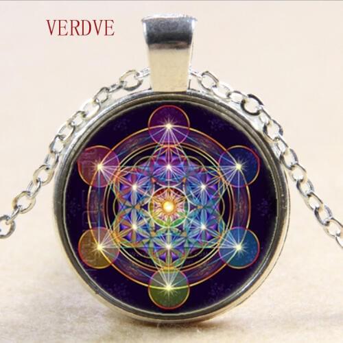 Metatron Cube Pendant Necklace Sacred Geometry Flower of Life Jewelry Chakra Spiritual Necklace Women Magic Hexagram Choker