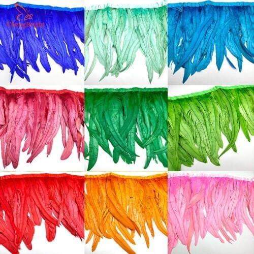 CHENGBRIGHT 50 Yards Rooster Tail Ribbon Coque Feather Trimming For Crafts Dress Skirt Carnival Costumes Plumes 25-30cm Width