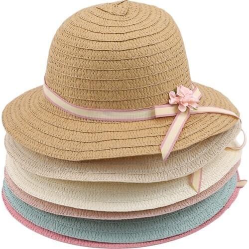 Summer Childrens Sunscreen Hat Baby Straw Woven Flowers Breathable Sunshade UV Protection Hat