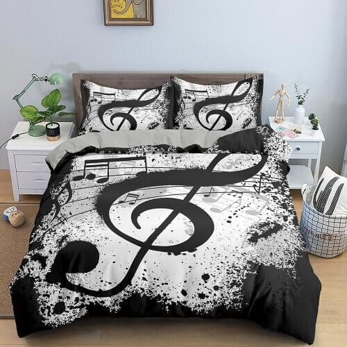 Music Notation Pattern Duvet Cover Set 3D Printing Bedding Set Black And White Comforter Cover Microfiber Bedclothes