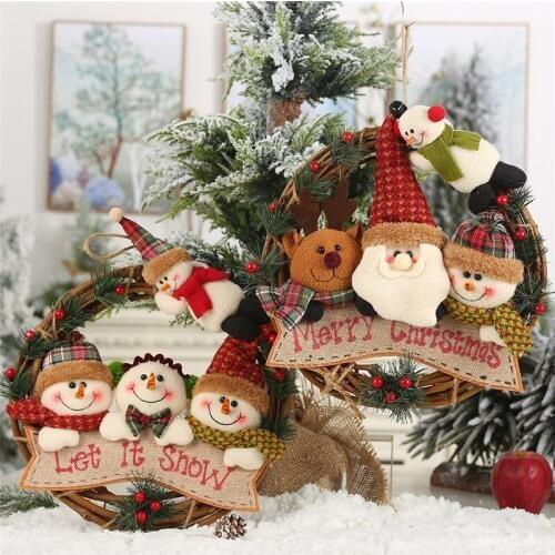 2019 New Christmas Decoration Rattan Santa Claus Snowman Doll Pendant Christmas Decorations For Home