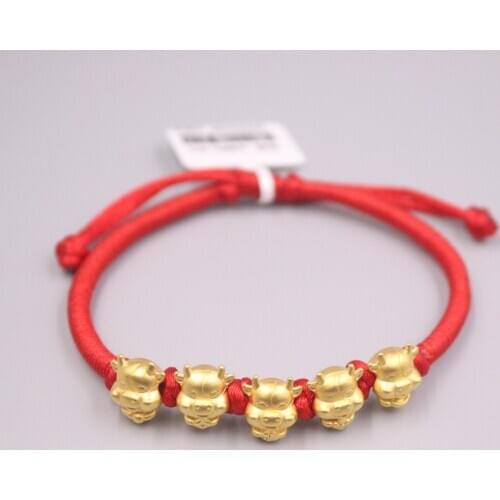 New Real 24K Yellow Gold Bracelet 11x9mm Five Lovely Cattle Hand-Woven Bracelets For Woman