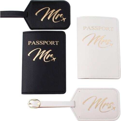 2020 Mr&Mrs Passport Covers+Luggage Tags sets 2pcs Pendant Travel Accessories Name ID Address Wedding Invitation Passport Holder