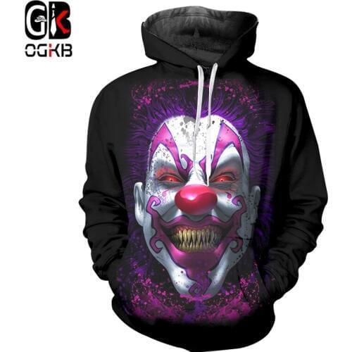 OGKB Man Hoodies Sweatshirts Hot Hoody 3D Printed Clown And Dinosaur Casual Large Size Tops Tees Unisex Winter Coay