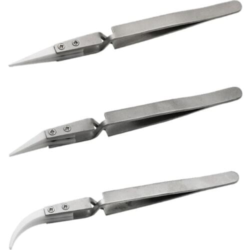 Stainless Steel Ceramic Tweezers Anti-magnetic Acid Proof Precision Clamping