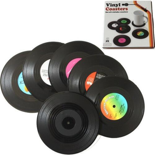 Cup Base Vintage Black Plastic CD Vinyl Record Drinking Coasters Table Placemats Heat-resistant Coffee Mug Mat Cup Pad