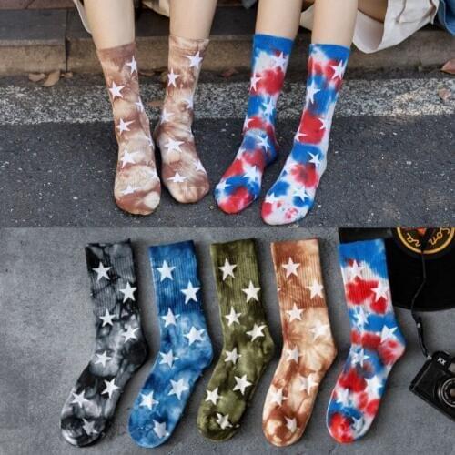 Five-pointed star tie-dye socks hip-hop middle tube cotton neutral Harajuku casual men women couple socks casual street clothing