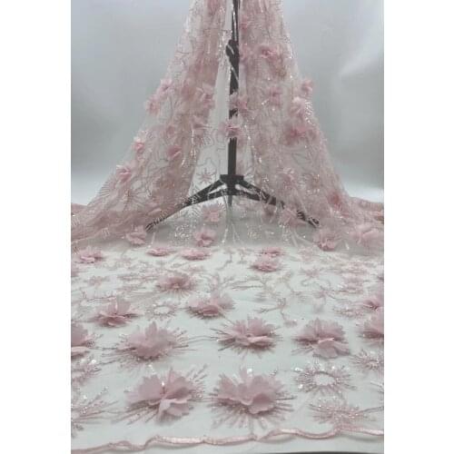 On sale 3d flower French tulle mesh lace fabric with beads African flower J-566821 embroidery french lace fabric