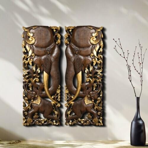 Handmade Wood Carving Southeast Asia Home Decoration Teak Elephant Carving Board Wooden Carving Crafts Carving Board