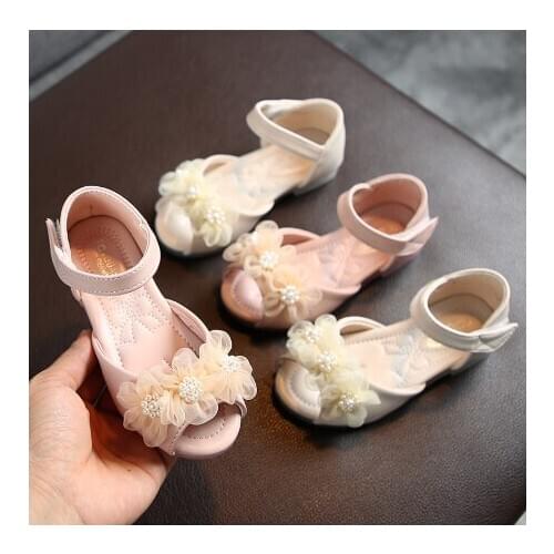 Summer Baby Girls Sandals Toddler Infant Kids Slip On Pearl Crystal Single Princess Roman Shoes For Children Girl Flowers
