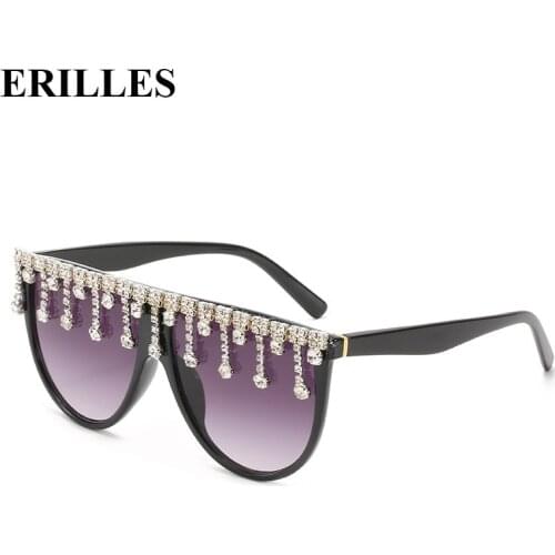 Oversized Frame Diamond Sunglasses Women Luxury Brand Designer Men Eyewear Crystal Retro Fashion Gradient Color Eyeglasses UV400