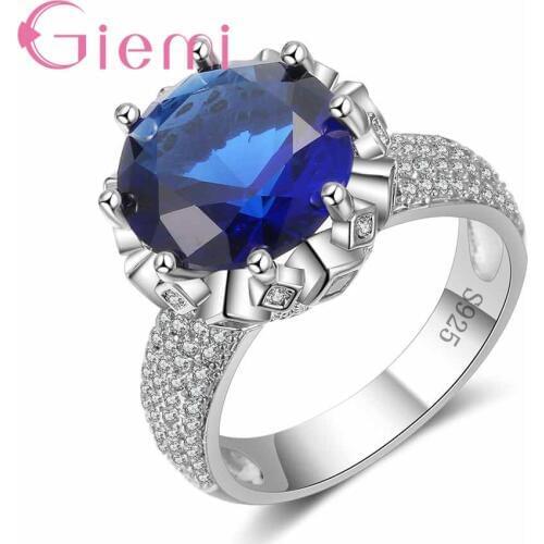 Top Quality Trendy Charm Women Rings Blue Crystal Around Square Carving Pave much Micro Shiny Crystal Pretty Good Bijoux