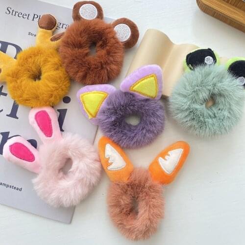 Girl Cartoon Cat Ears Colorful Hairtie Women Headdress Plush Scrunchies Ponytail Holder Hair Accessories Korean Style Docoration