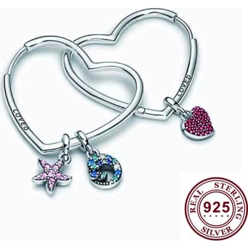 925 Sterling Silver Pan Earring Asymmetric Hearts Of Love Earrings For Women Wedding Gift Fashion Jewelry