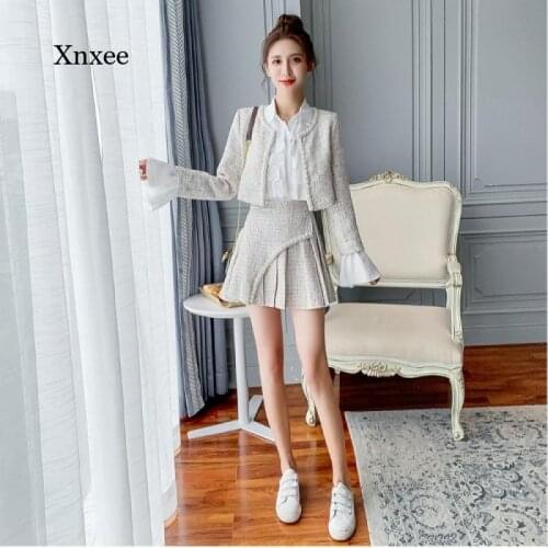 2021 Autumn and Winter New Womens 3-Piece Suit Fashionable and Elegant Slim Coat Skirt Shirt Three-Piece Suit Tweed Suit