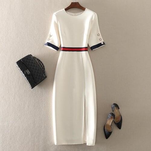 High-end Womens Dress Split Skirt Counter Authentic 2021 Summer New Slim Short Sleeve Sexy Women Vestido Dresses Genuine Fashion