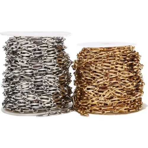 1m/2m Gold Tone Stainless Steel 7mm Width Rolo Cable Chains Flat Lip Wire Heavy Link Chain For DIY Jewelry Necklaces Making