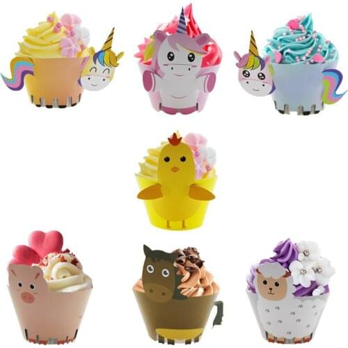 12set Birthday Unicorn Dinosaur Alpaca Party Cupcake Wrappers Zoo Farm Animal up Cake Liners Baby Shower Birthday Party Supplies